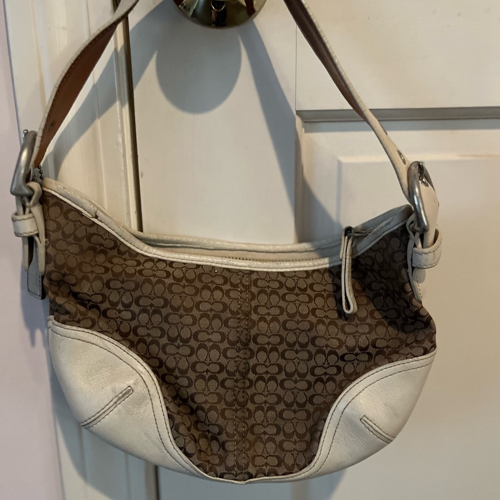 Coach Vintage Brown and Cream Designer Shoulder Bag